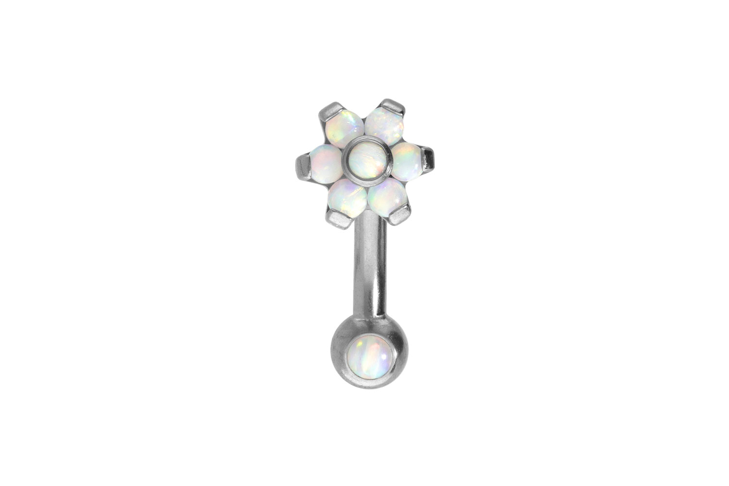 Titan Piercing Banane mit Push Fit BLUME MIT 7 SYNTHETISCHEN OPALEN + OPALKUGEL